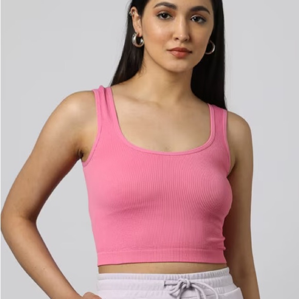 ZARA RIBBED CROPPED TANK TOP PINK
